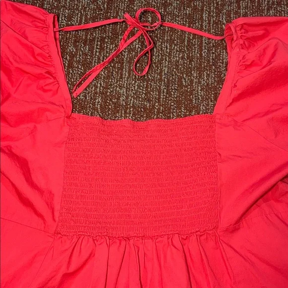 Draper James Pink Mini Dress puff sleeve square neck smocked back with pockets - Picture 6 of 14